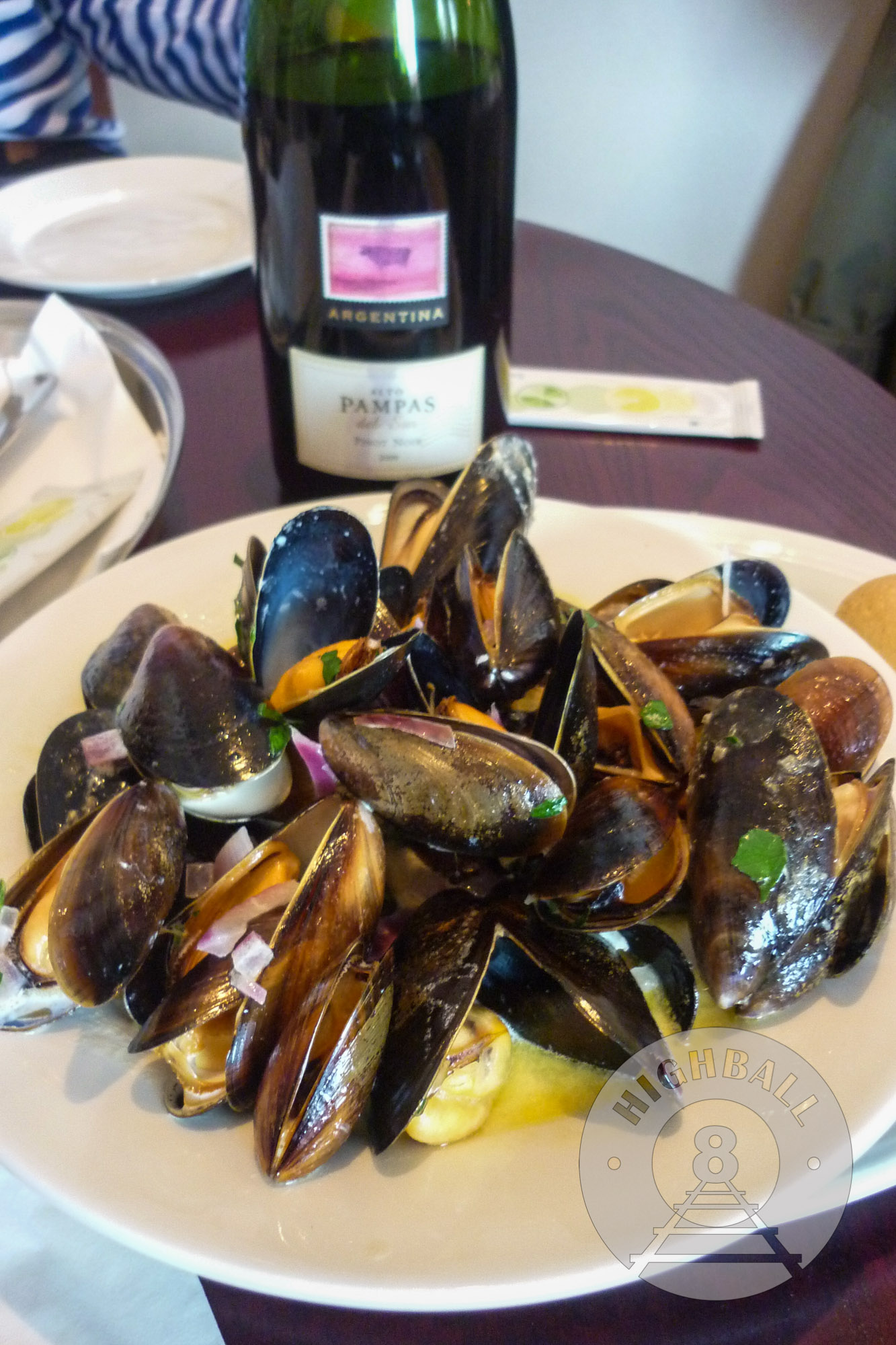 A plate of mussels (the best mussels ever) at The Cornerstone restaurant, Mallaig, Scotland, UK, 2010.
