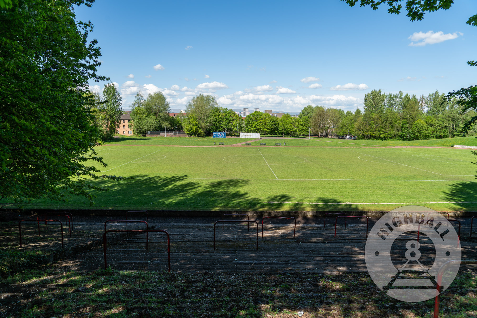 The old footbal ground at Cathkin Park, looking north with the clouds and the distance, Crosshill, Glasgow, Scotland, UK, 2018.