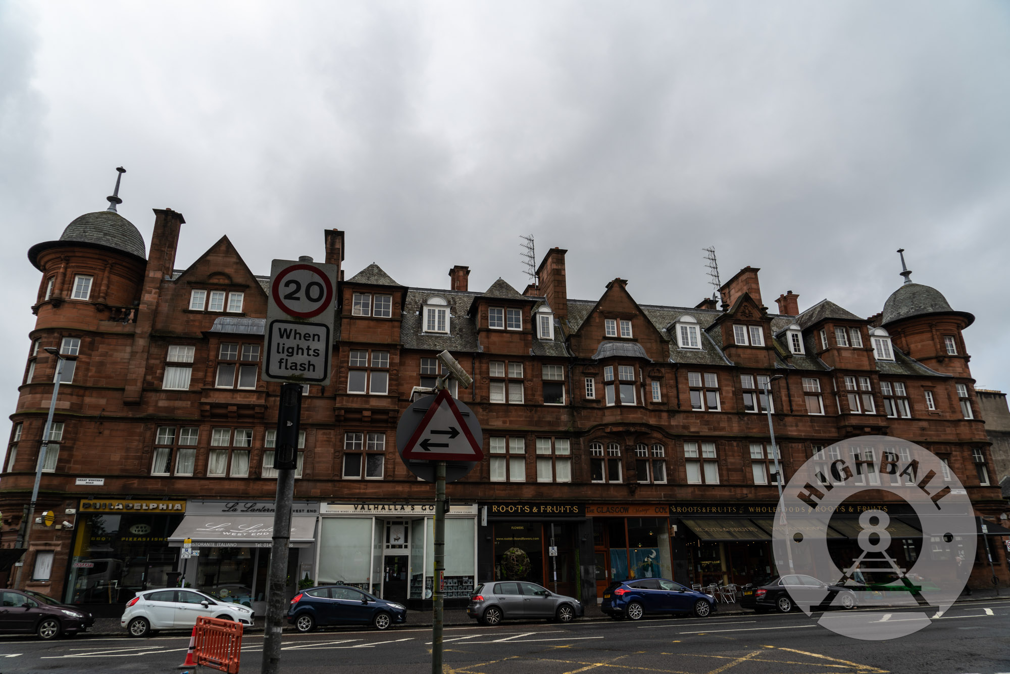 Building facade along the Great Western Road, Kelvinbridge, Glasgow, Scotland, UK, 2018.