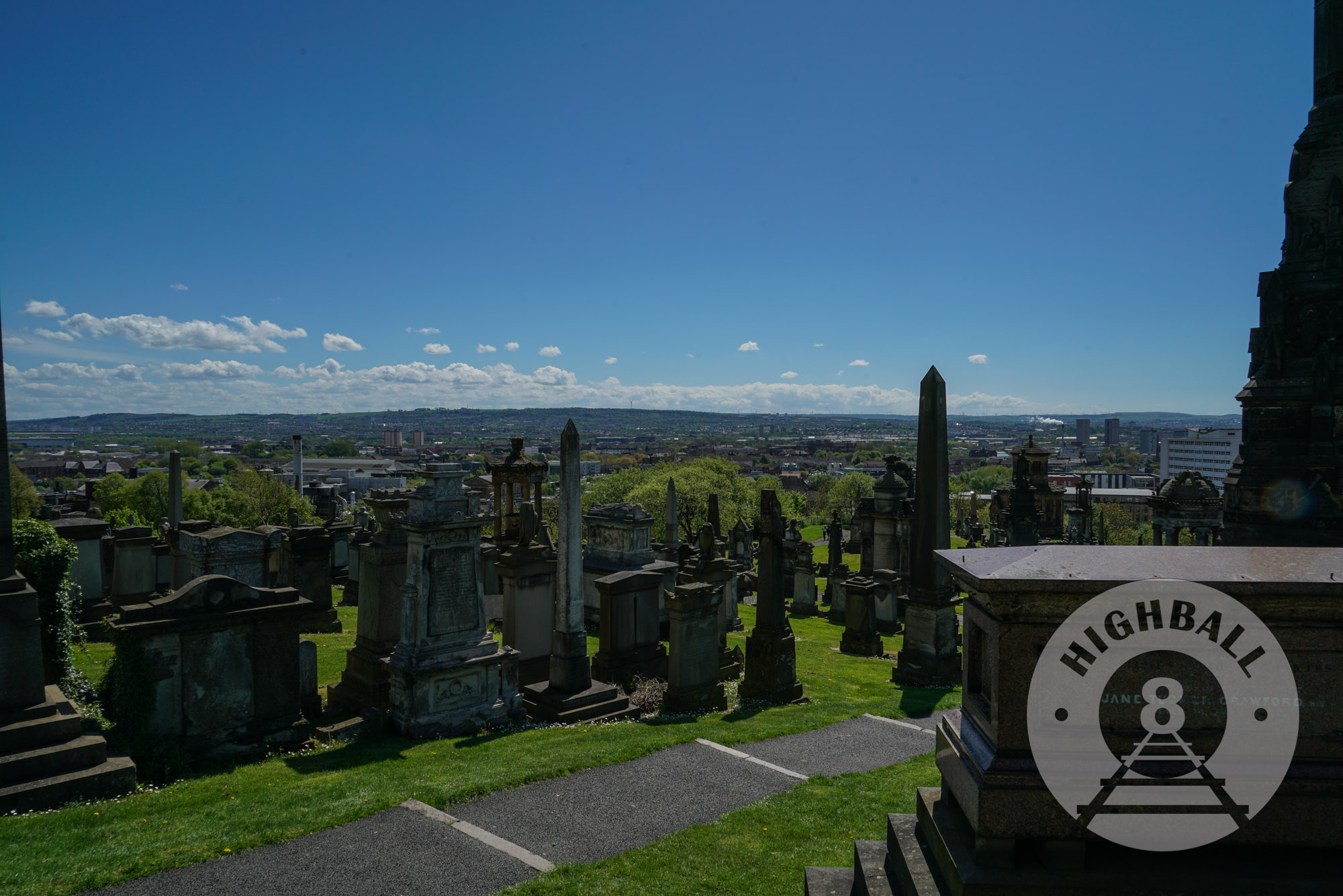 Looking south over the city from the Glasgow Necropolis, Glasgow, Scotland, UK, 2018.