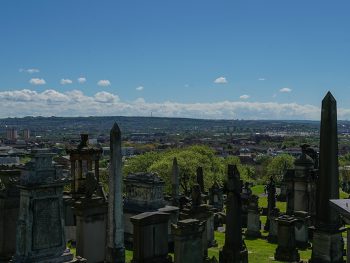 Looking south over the city from the Glasgow Necropolis, Glasgow, Scotland, 2018.