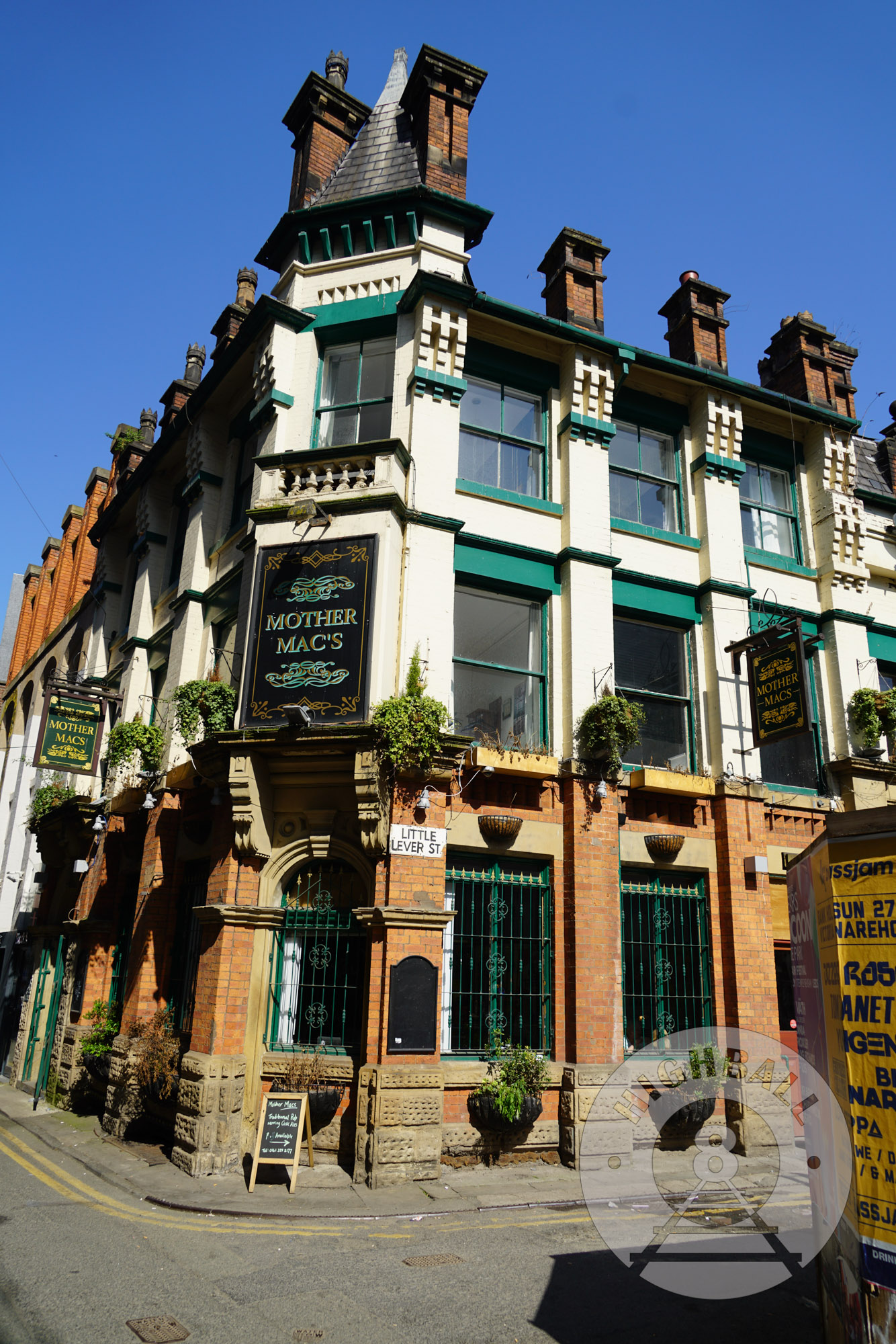 Mother Mac's pub, Manchester, England, UK, 2018. It's on some sneaky little sidestreets: Back Piccadilly and Little Lever. No joke. And then there is the murder.