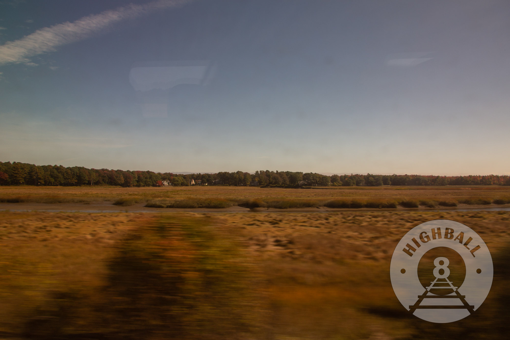 Coastal marshland near Old Orchard Beach, Maine, USA, 2014, as seen from the Amtrak Downeaster.