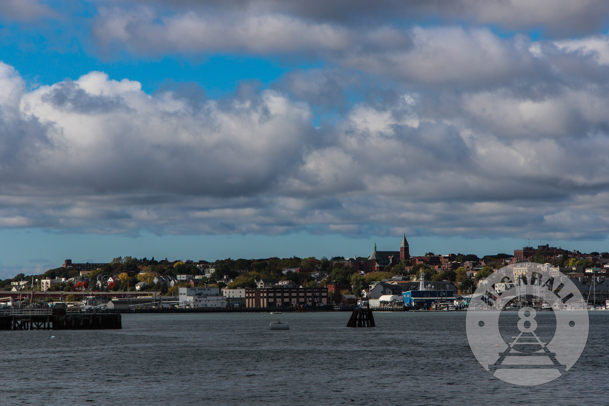 View of Portland from Bug Light Lighthouse, South Portland, Maine, USA, 2014.