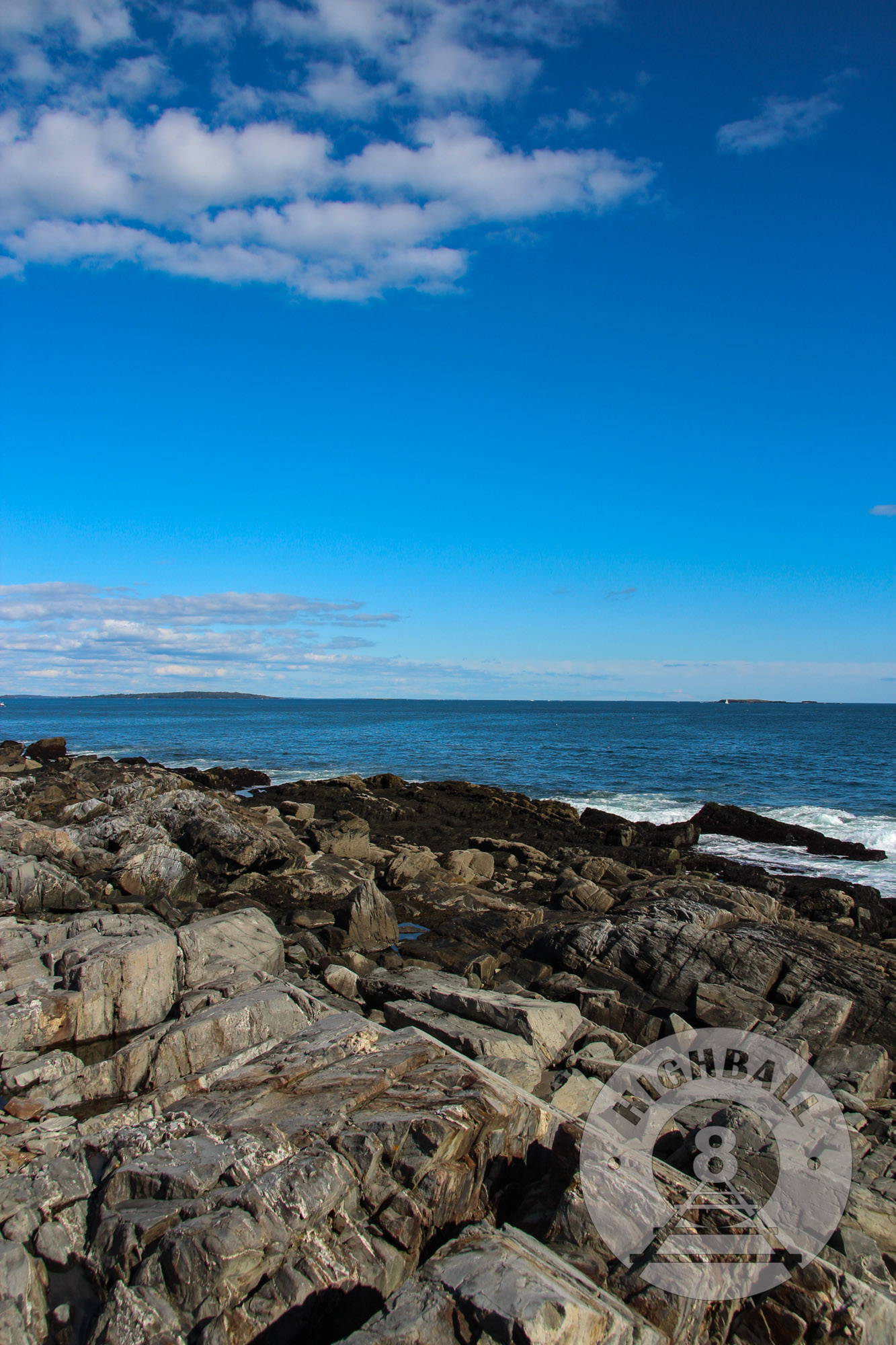 View of Casco Bay and the Atlantic Ocean from Peaks Island, Maine, USA, 2014.
