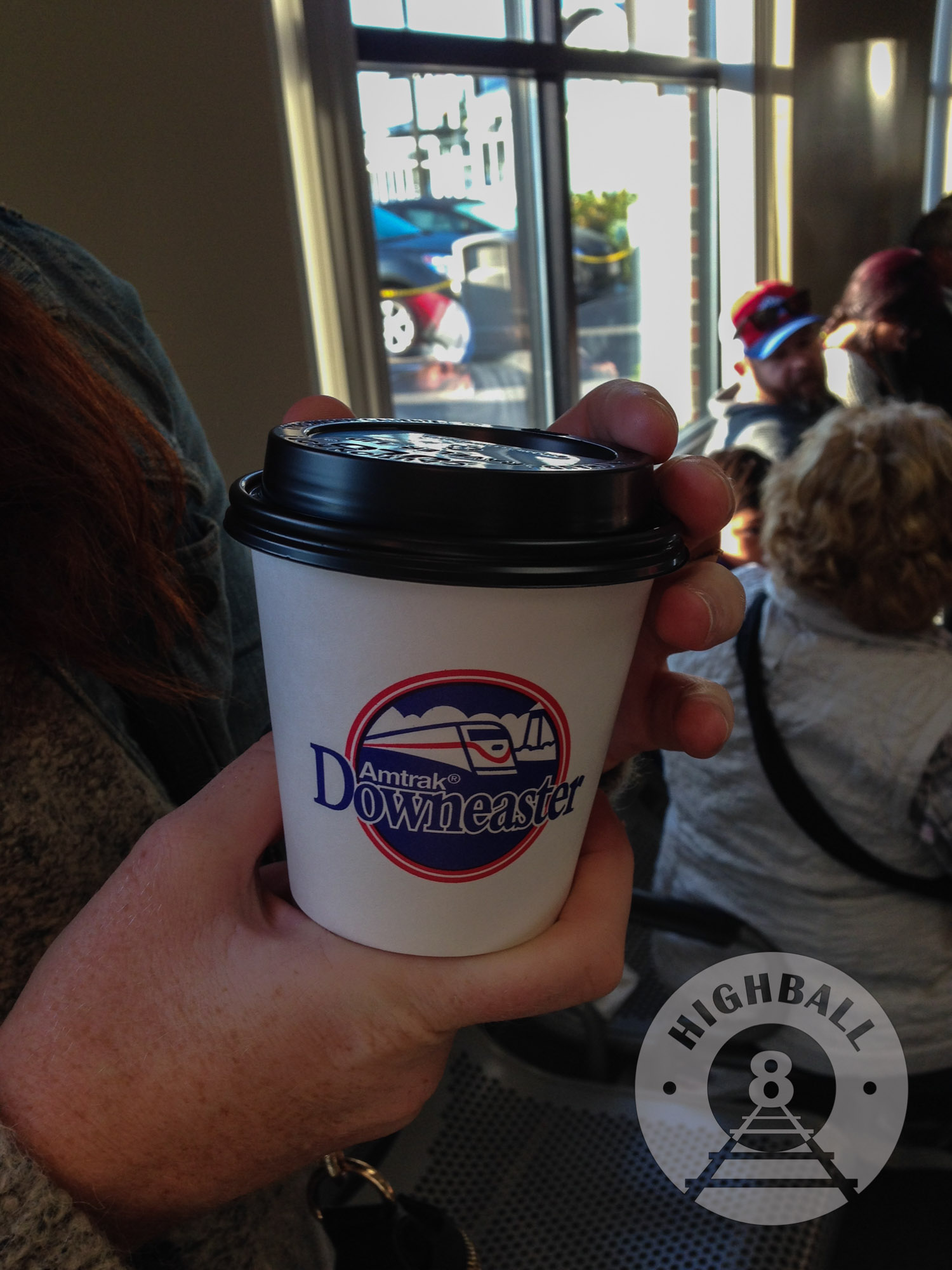 The Amtrak Downeaster has its own coffee cups! Portland, Maine, USA, 2014.