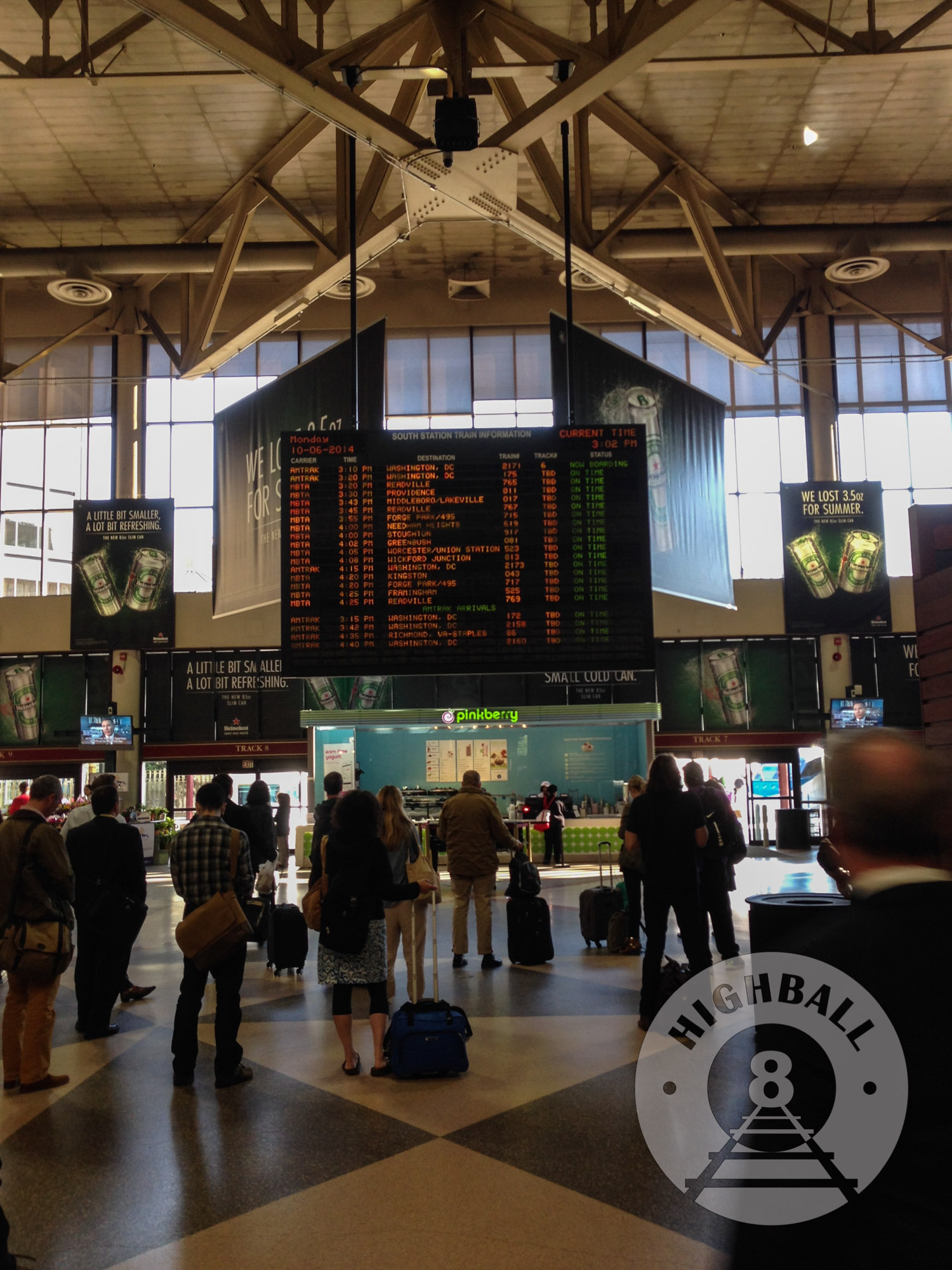The departure board at Boston South Station, Boston, Massachusetts, USA, 2014.