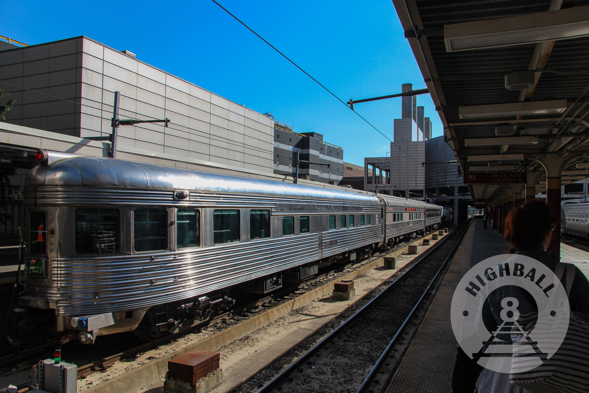 Vintage passenger rail cars at Boston South Station, Boston, Massachusetts, USA, 2014.
