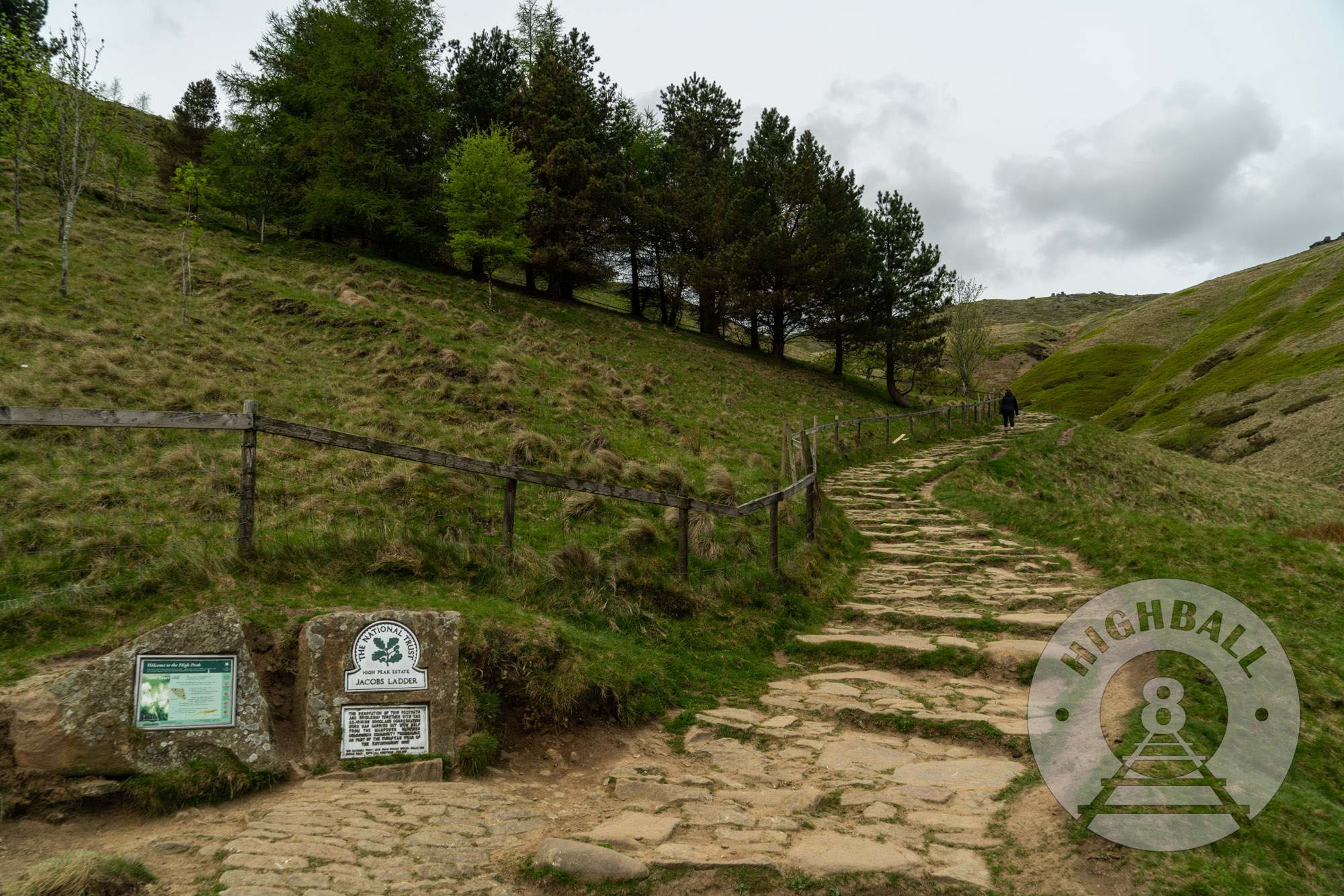 The bottom of Jacob's Ladder looking up towards Kinder Scout, Peak District, Derbyshire, England, UK, 2018.