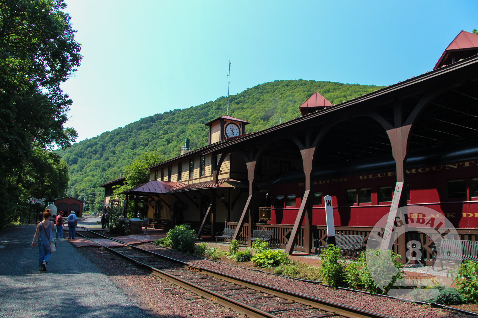 Exterior of the Reading Blue Mountain & Northern Railroad's corporate headquarters, a refurbished train station in Port Clinton, Pennsylvania, USA, 2016.