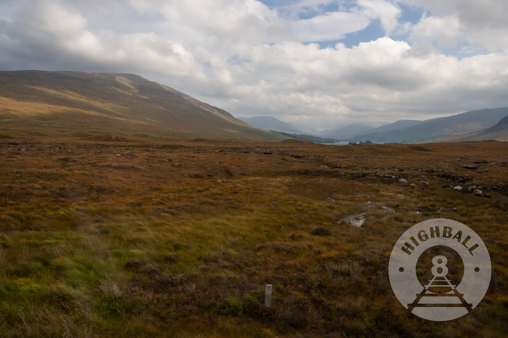 View from a Mallaig-bound West Highland Line train on Rannoch Moor, Scotland, UK, 2010.