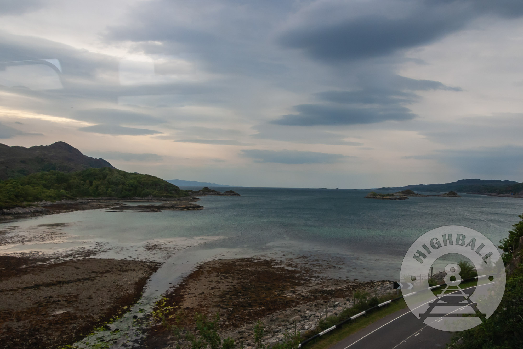 View of the Atlantic Ocean from a Mallaig-bound West Highland Line train near Morar, Scotland, UK, 2010.