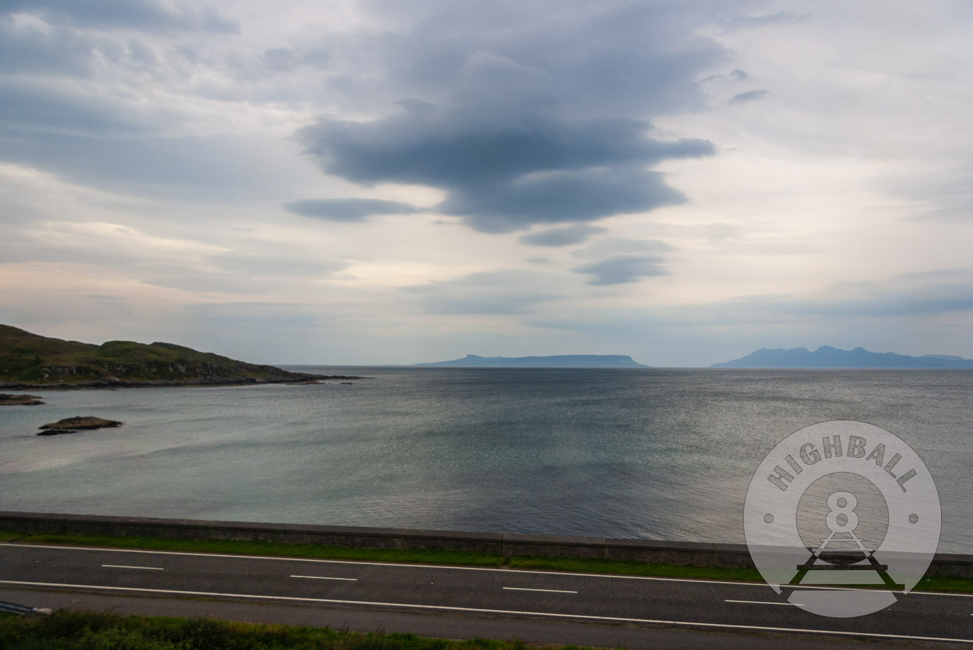 View of the Atlantic Ocean from a Mallaig-bound West Highland Line train near Morar, Scotland, UK, 2010.