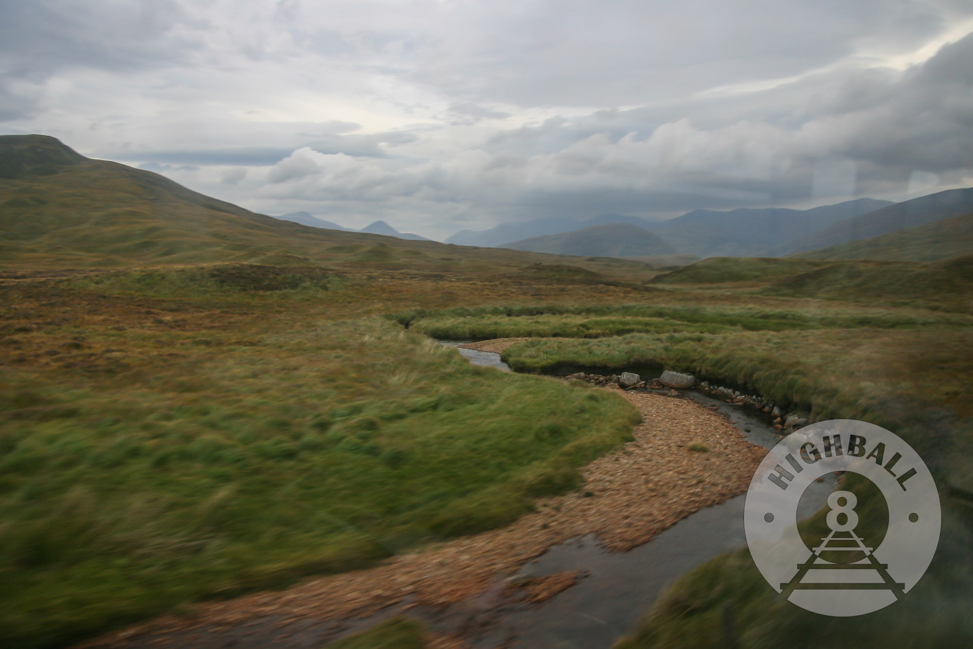 View from a Mallaig-bound West Highland Line train on Rannoch Moor, Scotland, UK, 2010.