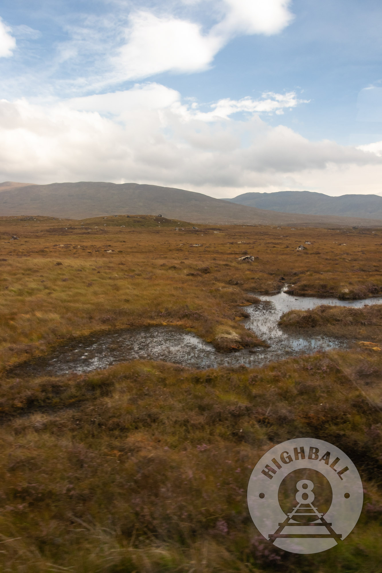 View from a Mallaig-bound West Highland Line train on Rannoch Moor, Scotland, UK, 2010.