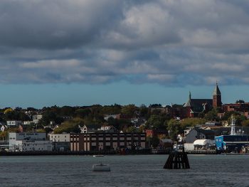 View of Portland from Bug Light Lighthouse, South Portland, Maine, USA, 2014.