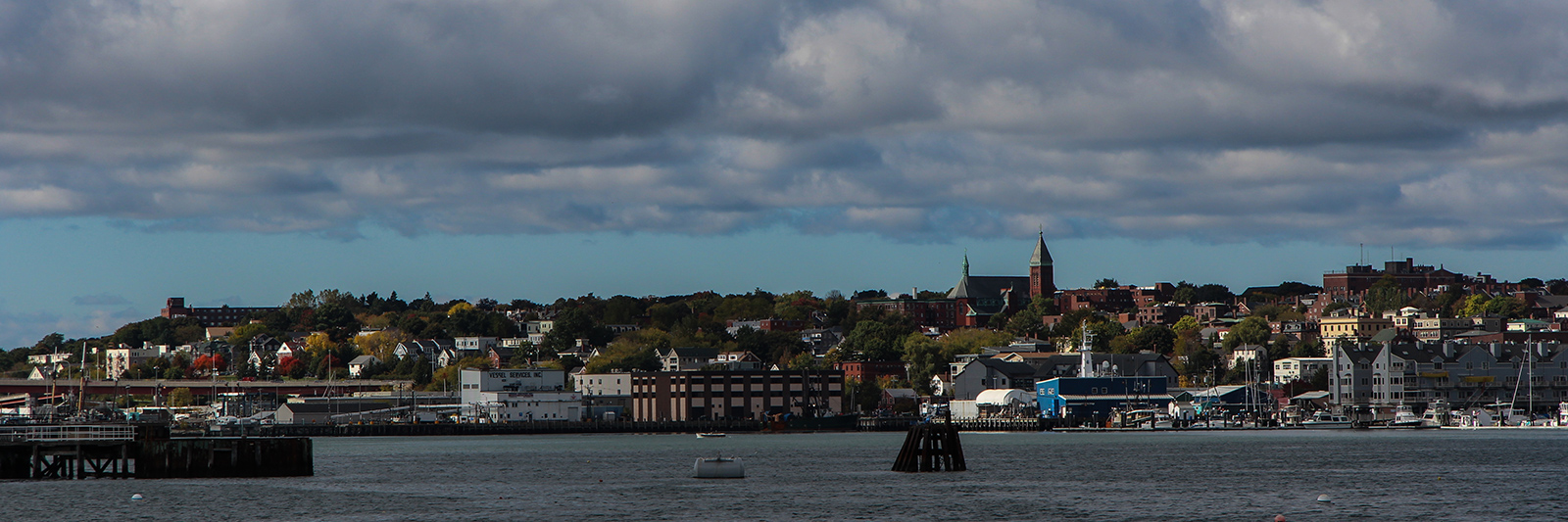 View of Portland from Bug Light Lighthouse, South Portland, Maine, USA, 2014.