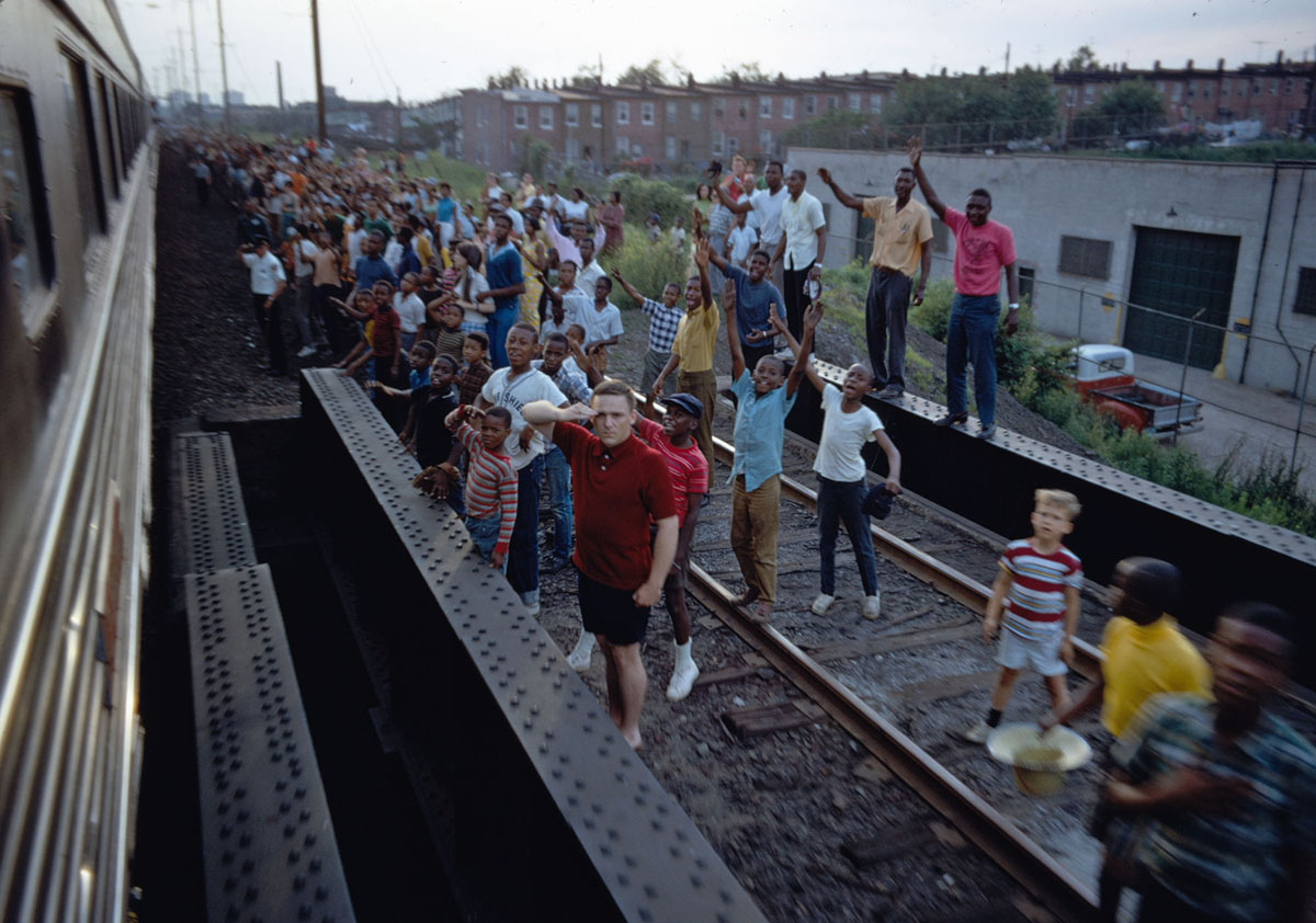 Mourners along the route of RFK's funeral train in June 1968. From the Paul Fusco/LOOK Magazine Collection at the Library of Congress.