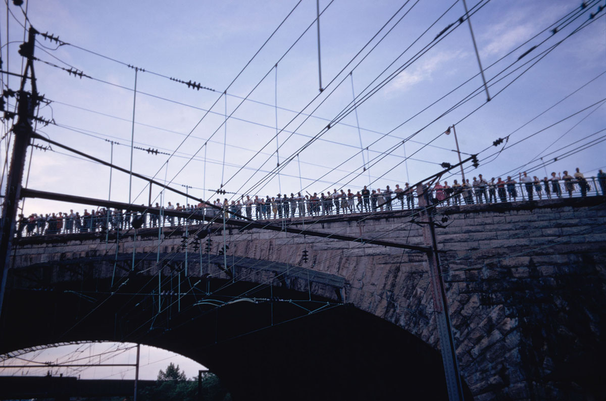 Mourners along the route of RFK's funeral train, Baltimore, Md., June 1968. From the Paul Fusco/LOOK Magazine Collection at the Library of Congress.