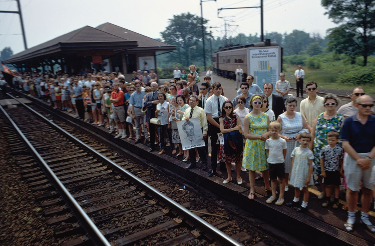 Mourners along the route of RFK's funeral train, Princeton Junction, N.J., June 1968. From the Paul Fusco/LOOK Magazine Collection at the Library of Congress.